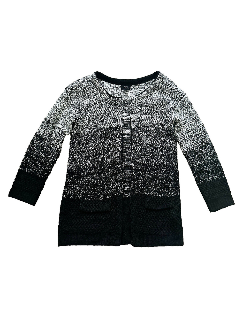 NWT Fate Black White Ombre Cameron Knit Open-Front Cardigan Sweater Long Slv S - Picture 1 of 2